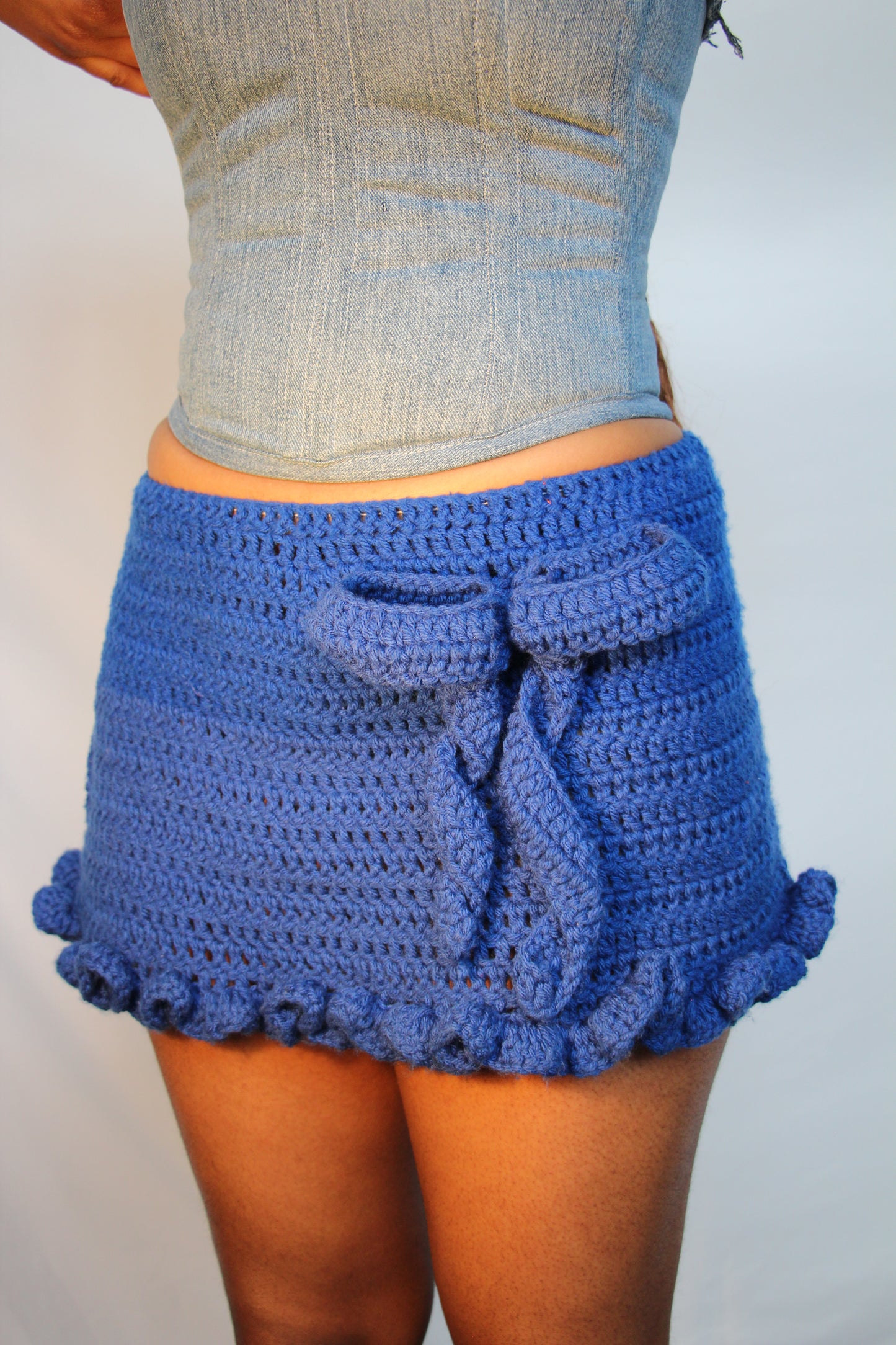 Bow Tie Ruffle Crochet Mini Skirt