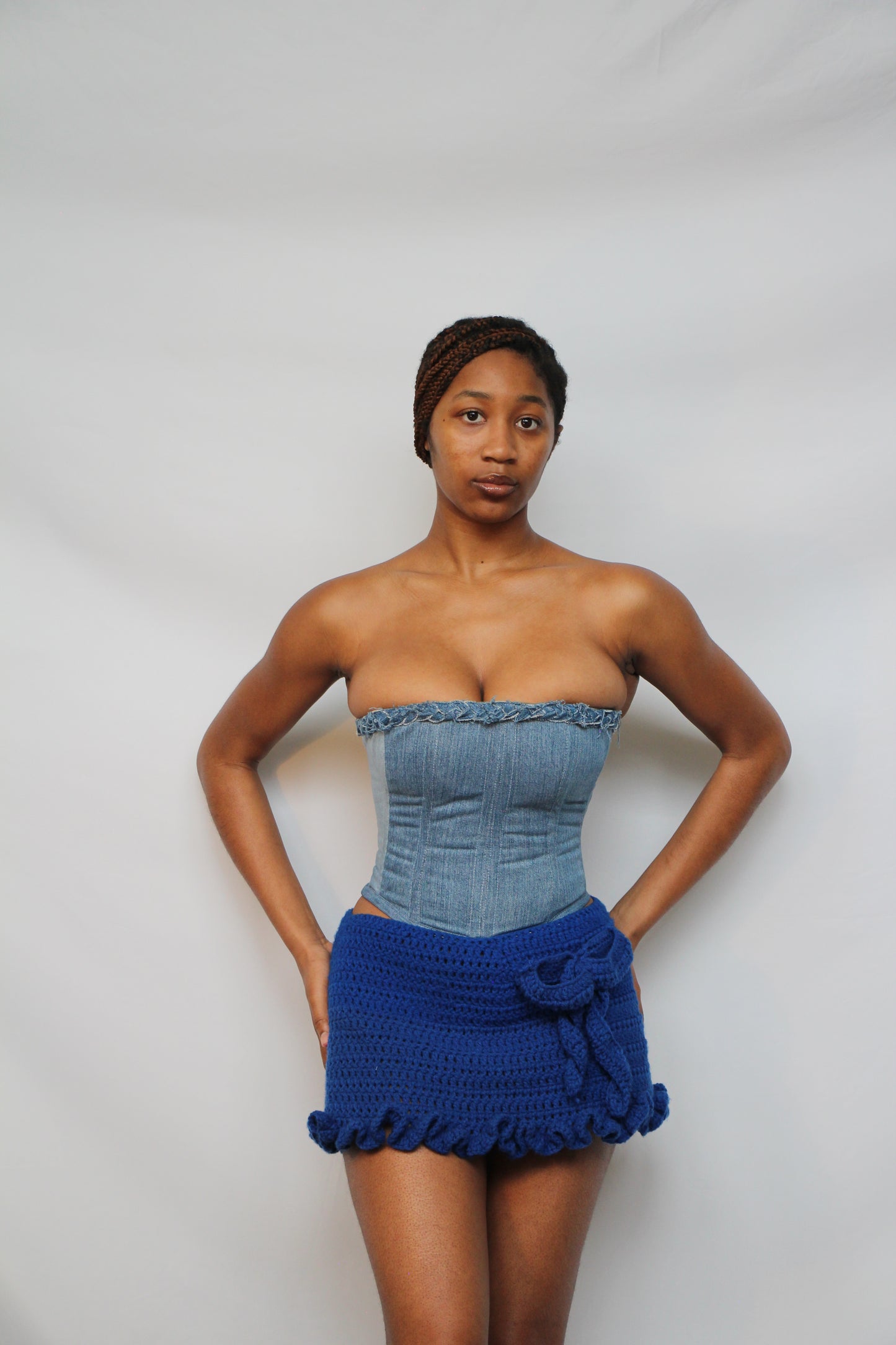 Strapless Braided Denim Corset