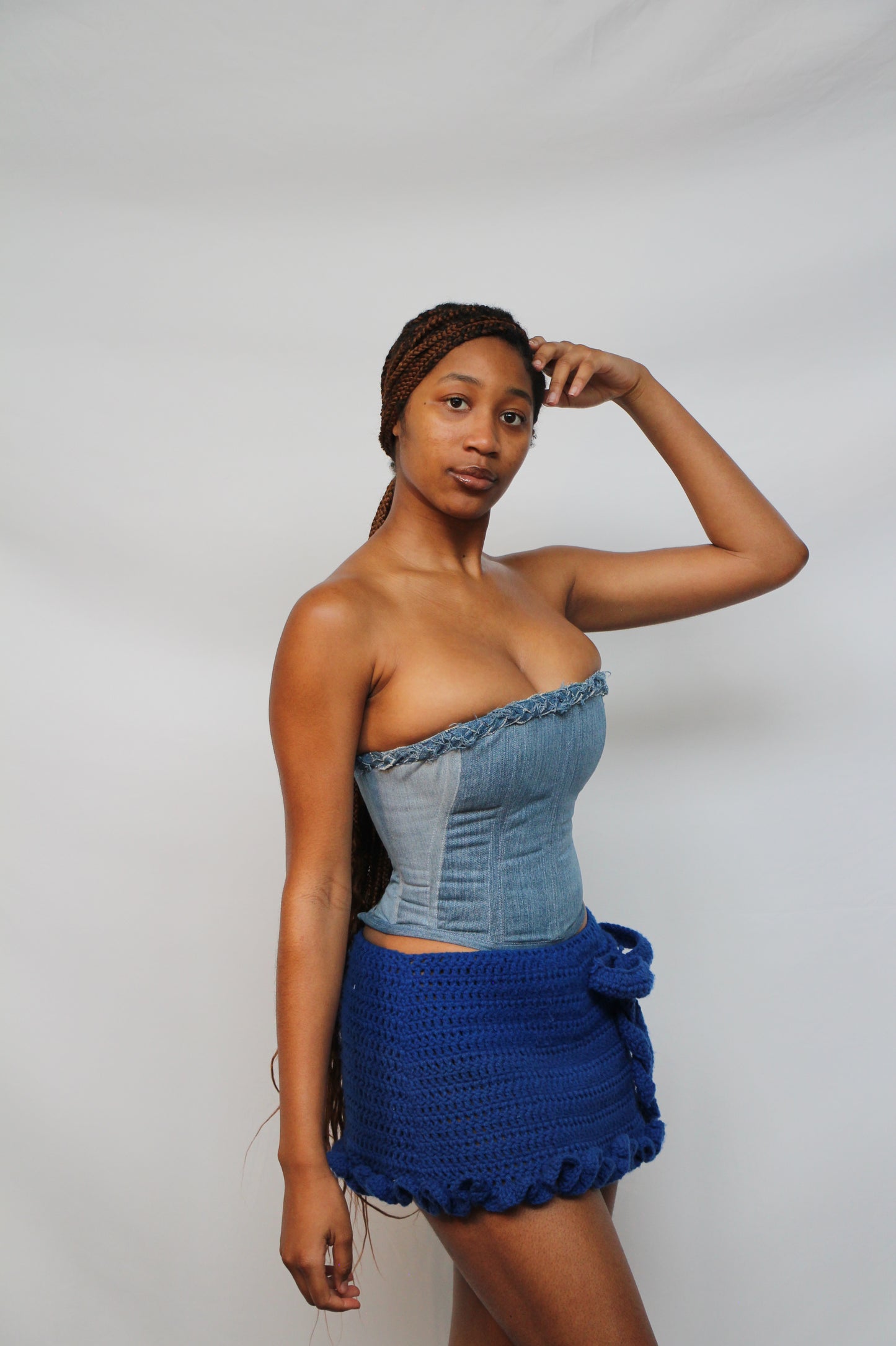 Strapless Braided Denim Corset