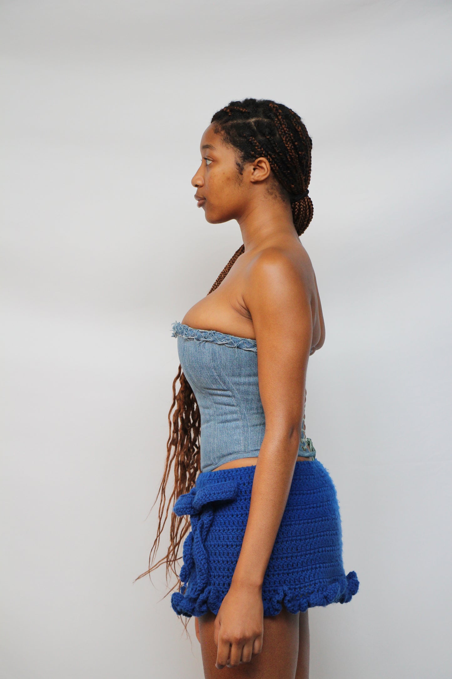 Strapless Braided Denim Corset